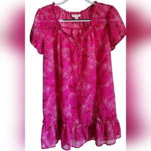 Liz Lange Maternity Sheer Pink Cap Sleeve Blouse Tunic Top Women's L NWT